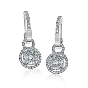 Boucles d'oreilles Simon G en or blanc 18 carats avec mosaïque de diamants