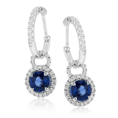 Boucles d'oreilles Simon G en or blanc 18 carats, saphir bleu et diamants