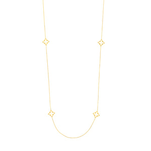 Collier long en or jaune 14K avec trèfle à huit stations, collection Hemsleys