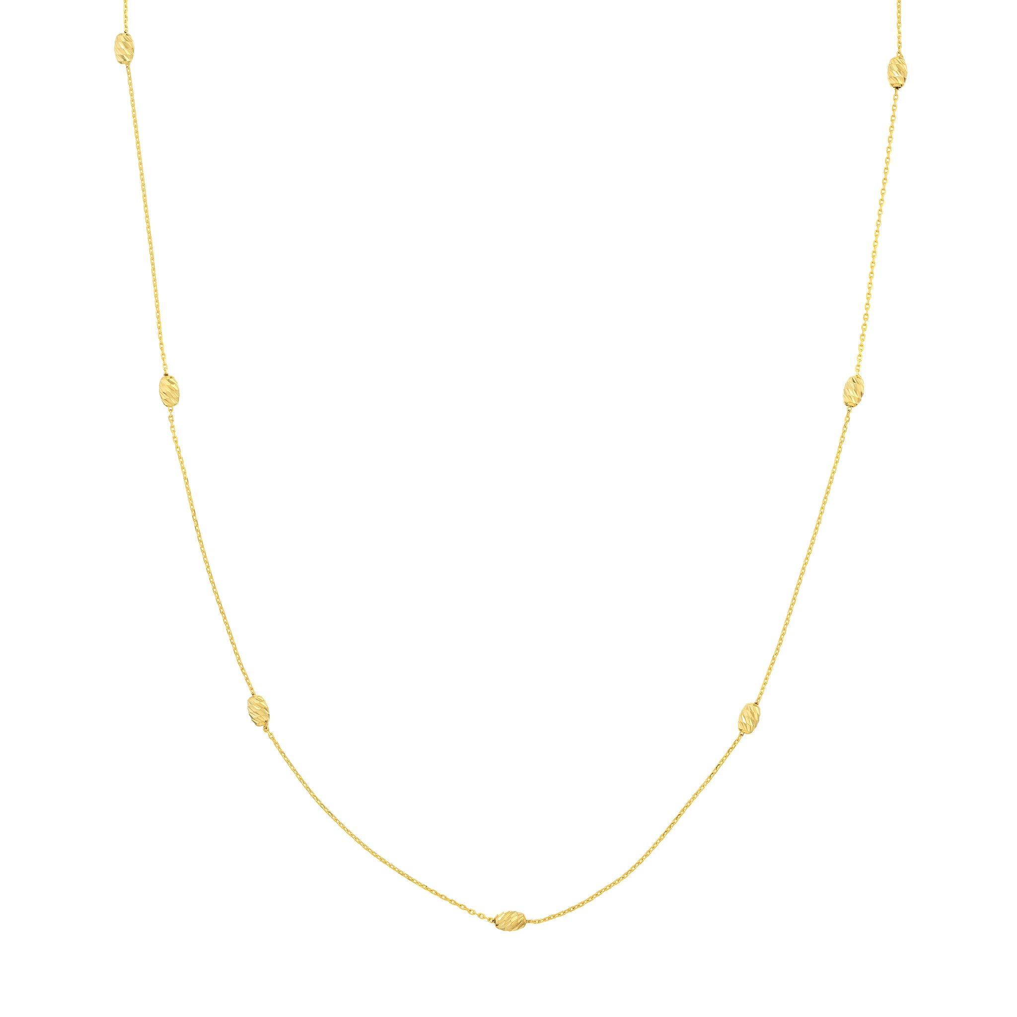 Collection Hemsleys 14K perles de 3 mm taillées en forme de lune - collier d'un mètre de long