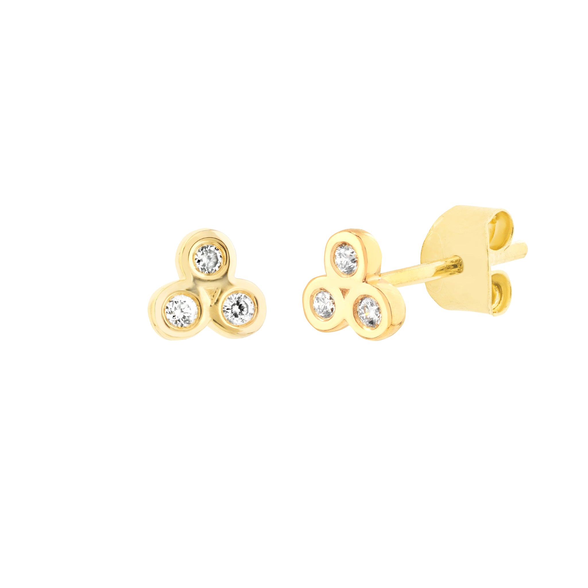 Collection Hemsleys Boucles d'oreilles Trinity avec mini lunette en diamant rond 14K