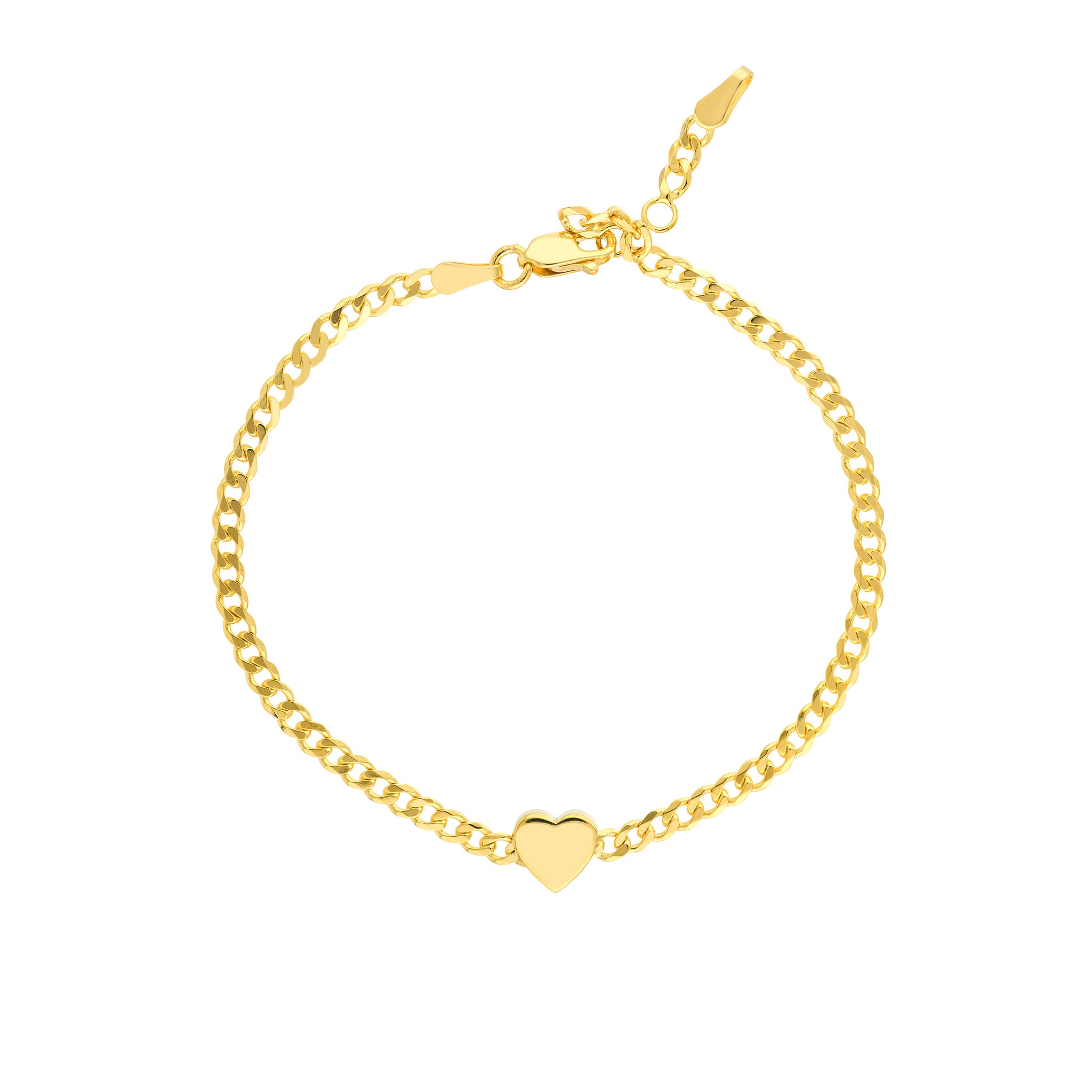 Bracelet à maillons cubains en or jaune 14 carats à coeur soufflé de la collection Hemsleys