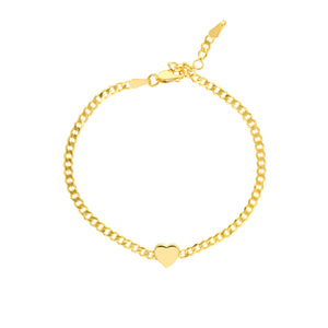 Bracelet à maillons cubains en or jaune 14 carats à coeur soufflé de la collection Hemsleys