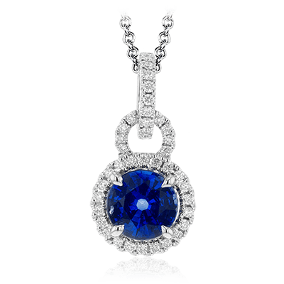 Pendentif Simon G en or blanc 18 carats, saphir bleu et diamant