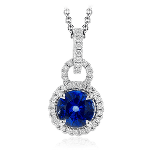 Pendentif Simon G en or blanc 18 carats, saphir bleu et diamant