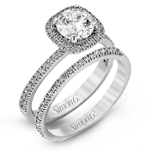 Bague de fiançailles délicate Simon G 18K avec halo en diamant