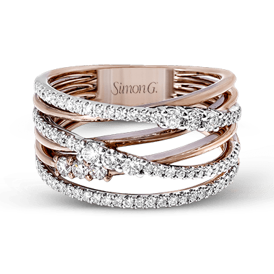 Simon G 18K Six Row Hi-Lo Diamond Ring