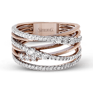 Simon G 18K Six Row Hi-Lo Diamond Ring