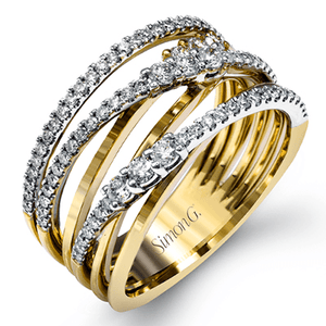 Simon G 18K Six Row Hi-Lo Diamond Ring