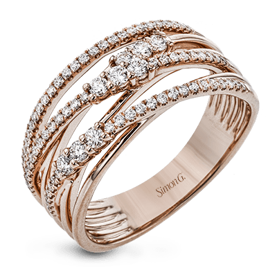 Simon G 18K Six Row Hi-Lo Diamond Ring