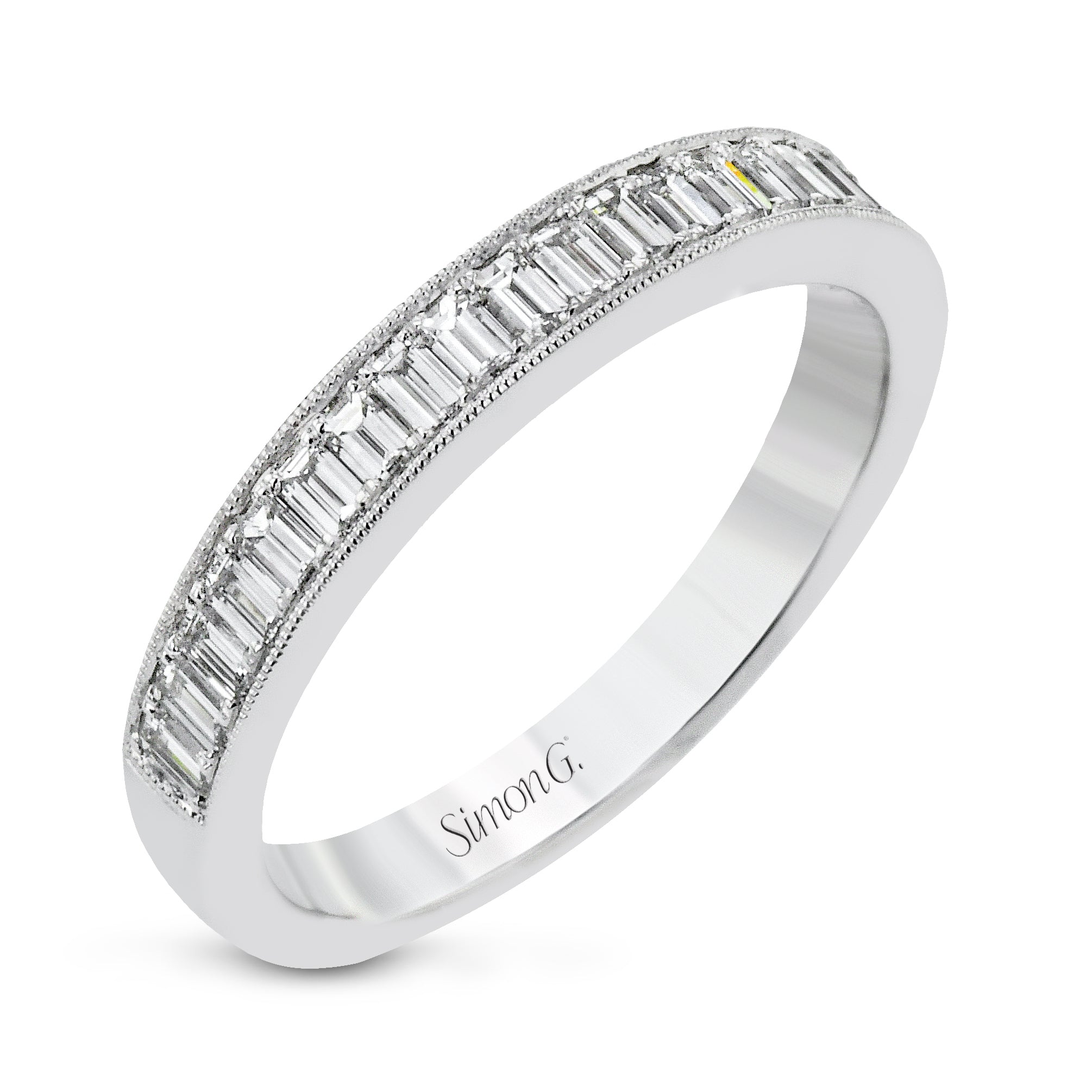 Simon G Bague d'anniversaire 18K avec diamant baguette