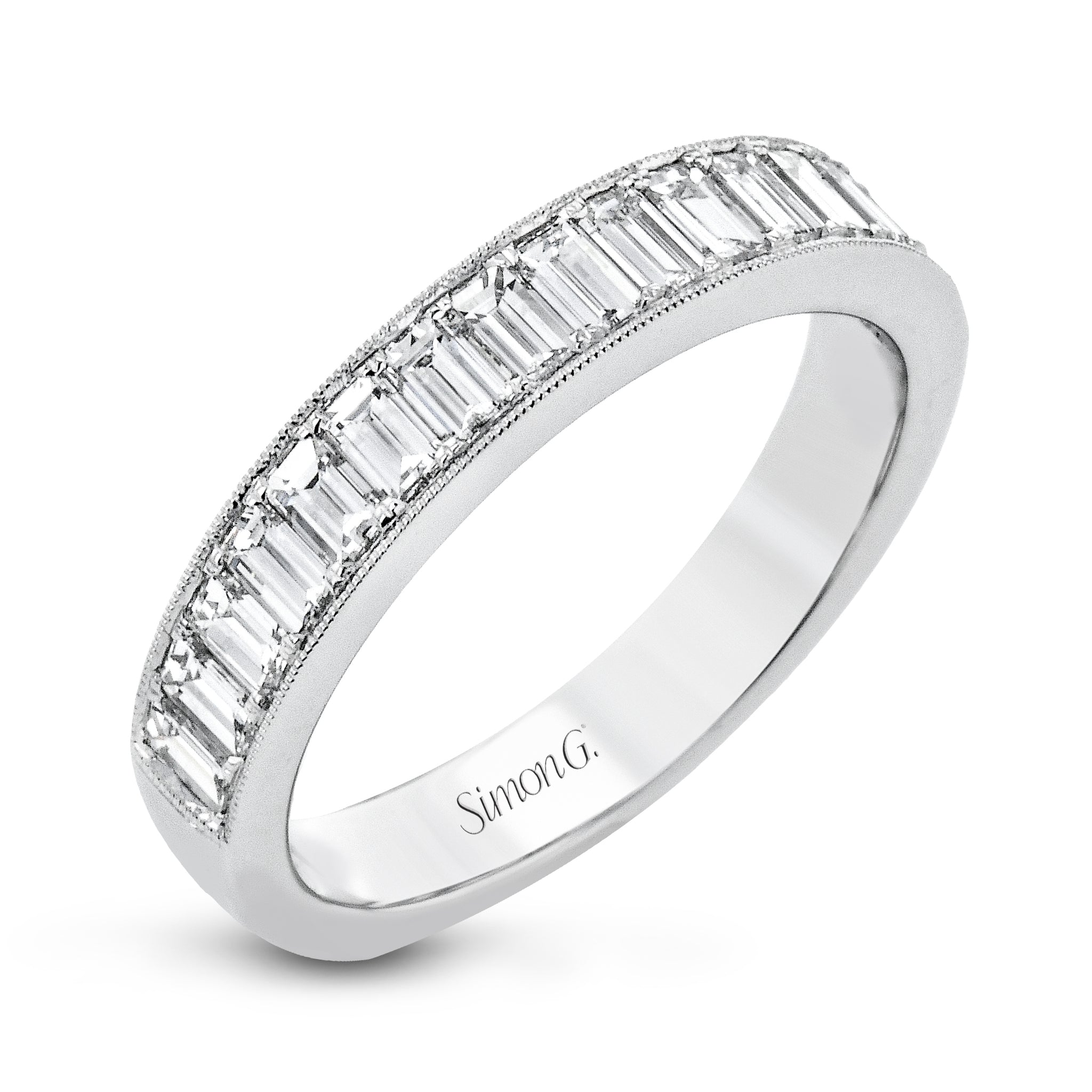 Simon G Bague d'anniversaire 18K avec diamant baguette