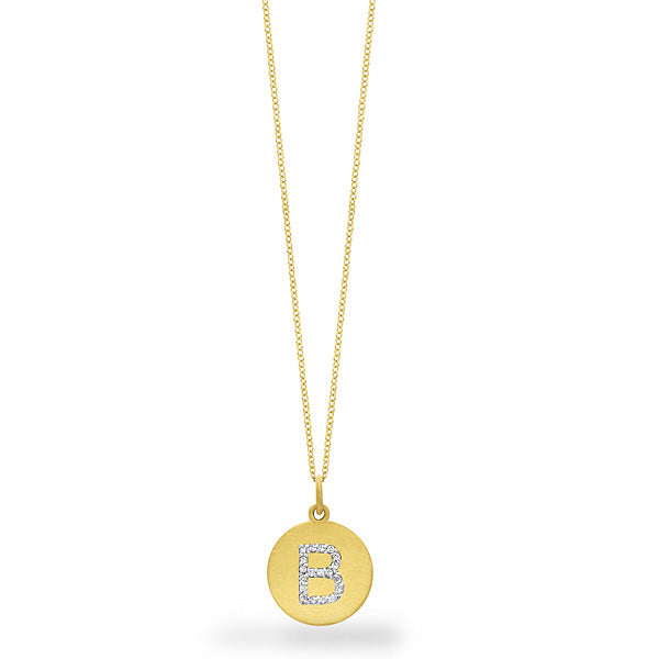 Collier initial de lettres de la collection Hemsleys, 14K, avec un grand disque en diamant