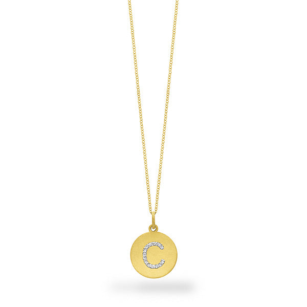 Collier initial de lettres de la collection Hemsleys, 14K, avec un grand disque en diamant