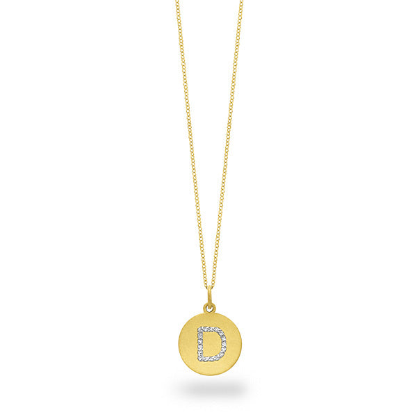 Collier initial de lettres de la collection Hemsleys, 14K, avec un grand disque en diamant