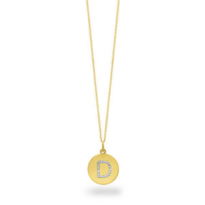 Collier initial de lettres de la collection Hemsleys, 14K, avec un grand disque en diamant