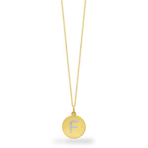 Collier initial de lettres de la collection Hemsleys, 14K, avec un grand disque en diamant