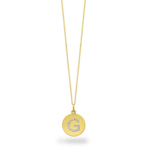 Collier initial de lettres de la collection Hemsleys, 14K, avec un grand disque en diamant