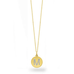 Collier initial de lettres de la collection Hemsleys, 14K, avec un grand disque en diamant