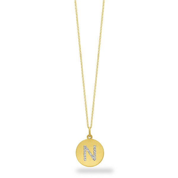 Collier initial de lettres de la collection Hemsleys, 14K, avec un grand disque en diamant