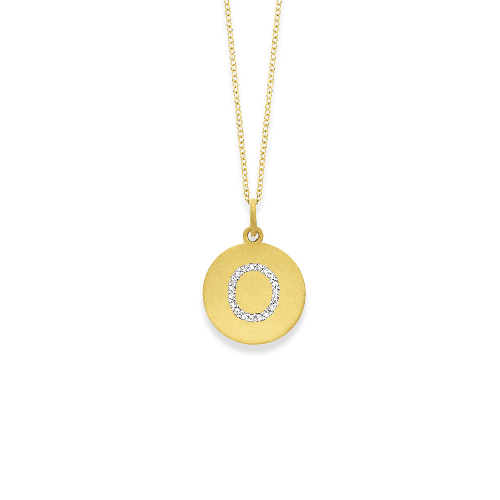 Collier initial de lettres de la collection Hemsleys, 14K, avec un grand disque en diamant