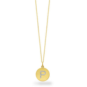 Collier initial de lettres de la collection Hemsleys, 14K, avec un grand disque en diamant