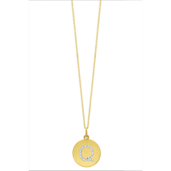 Collier initial de lettres de la collection Hemsleys, 14K, avec un grand disque en diamant