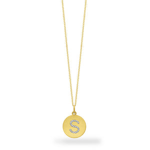 Collier initial de lettres de la collection Hemsleys, 14K, avec un grand disque en diamant