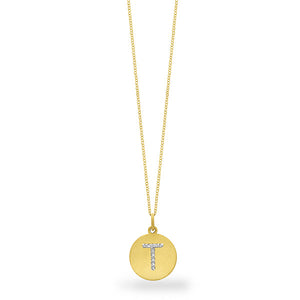 Collier initial de lettres de la collection Hemsleys, 14K, avec un grand disque en diamant