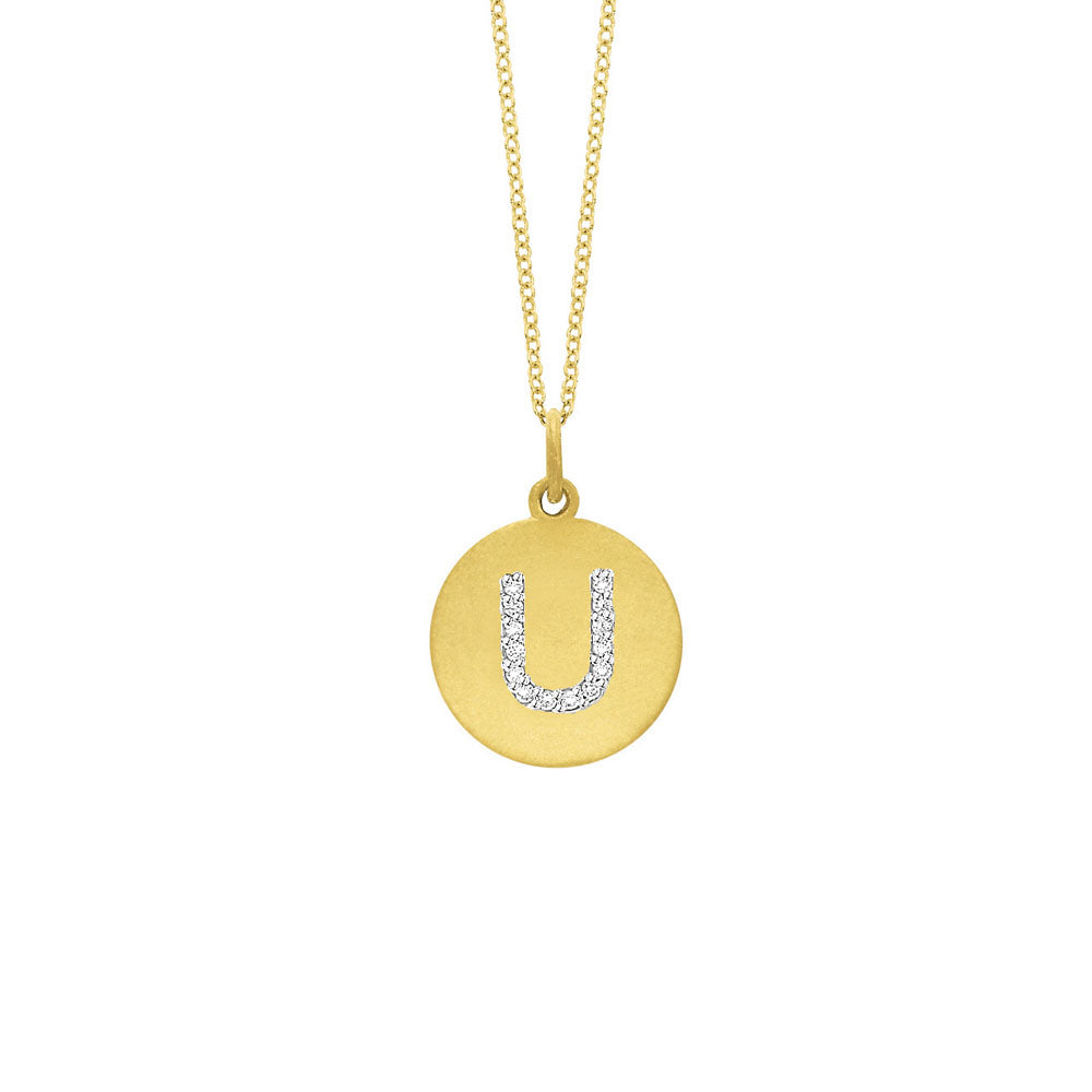 Collier initial de lettres de la collection Hemsleys, 14K, avec un grand disque en diamant