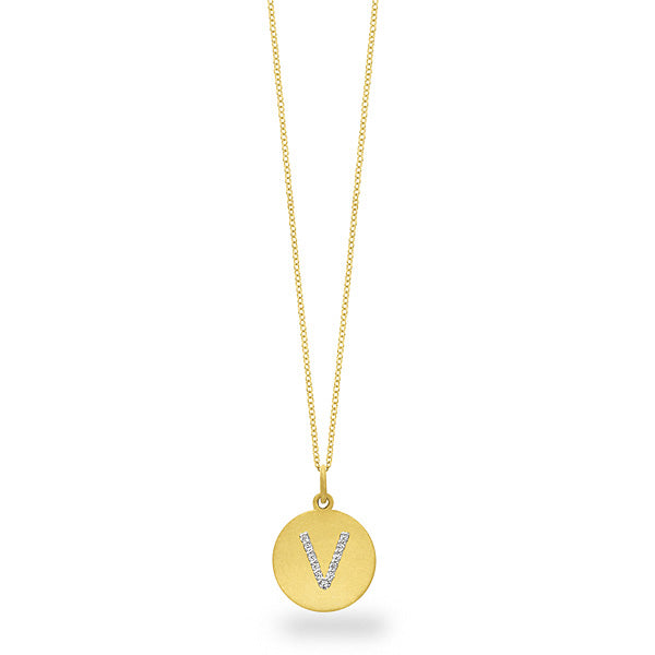 Collier initial de lettres de la collection Hemsleys, 14K, avec un grand disque en diamant