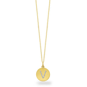 Collier initial de lettres de la collection Hemsleys, 14K, avec un grand disque en diamant