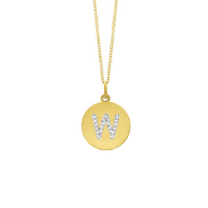 Collier initial de lettres de la collection Hemsleys, 14K, avec un grand disque en diamant