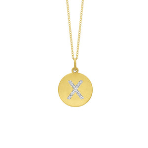 Collier initial de lettres de la collection Hemsleys, 14K, avec un grand disque en diamant