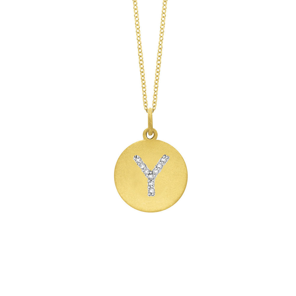 Collier initial de lettres de la collection Hemsleys, 14K, avec un grand disque en diamant