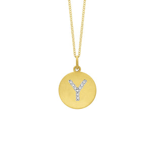 Collier initial de lettres de la collection Hemsleys, 14K, avec un grand disque en diamant