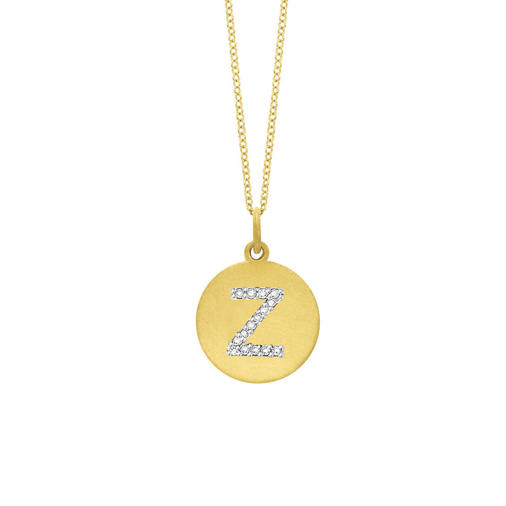 Collier initial de lettres de la collection Hemsleys, 14K, avec un grand disque en diamant