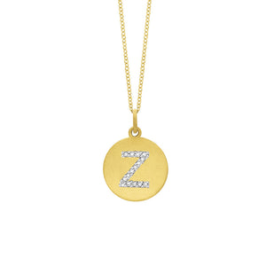 Collier initial de lettres de la collection Hemsleys, 14K, avec un grand disque en diamant