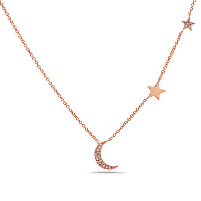 Collier demi-lune et étoiles en diamants 14K de la collection Hemsleys