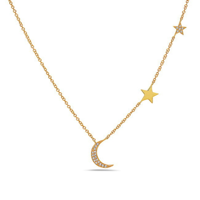 Collier demi-lune et étoiles en diamants 14K de la collection Hemsleys