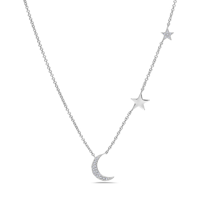 Collier demi-lune et étoiles en diamants 14K de la collection Hemsleys