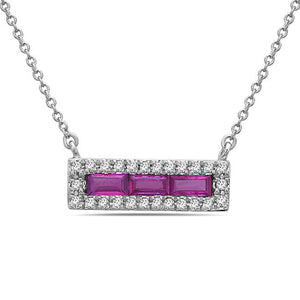 Hemsleys Collection 14K - Collier à barrette en rubis et diamants taille baguette avec halo