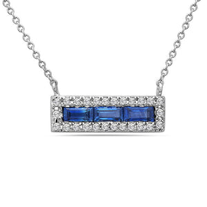 Hemsleys Collection 14K Collier à barrette en saphir bleu et diamants taille baguette