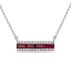 Hemsleys Collection 14K Collier à barrette de rubis et de diamants taille baguette