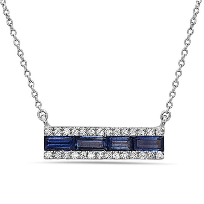 Hemsleys Collection 14K Collier à barrette de saphirs bleus et de diamants taille baguette