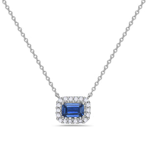Hemsleys Collection 14K East West Collier Halo en saphir bleu et diamant de taille émeraude