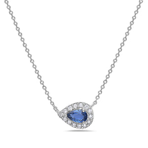 Collection Hemsleys - Collier 14K Est-Ouest en forme de poire avec saphir bleu et diamant en forme de halo