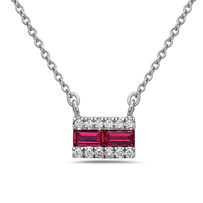 Hemsleys Collection 14K - Collier mini-bar en rubis et diamants taille baguette