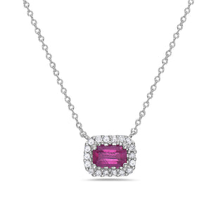 Hemsleys Collection 14K East West Collier en halo de rubis et de diamants taille émeraude