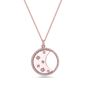 Pendentif médaillon demi-lune et étoiles en diamants 14K de la collection Hemsleys